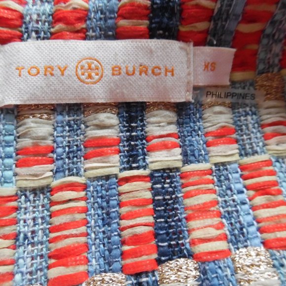 Tory Burch Tweed Red Blue Ribbon Sleeveless Metallic Career Work Shift Dress XS - Picture 9 of 10